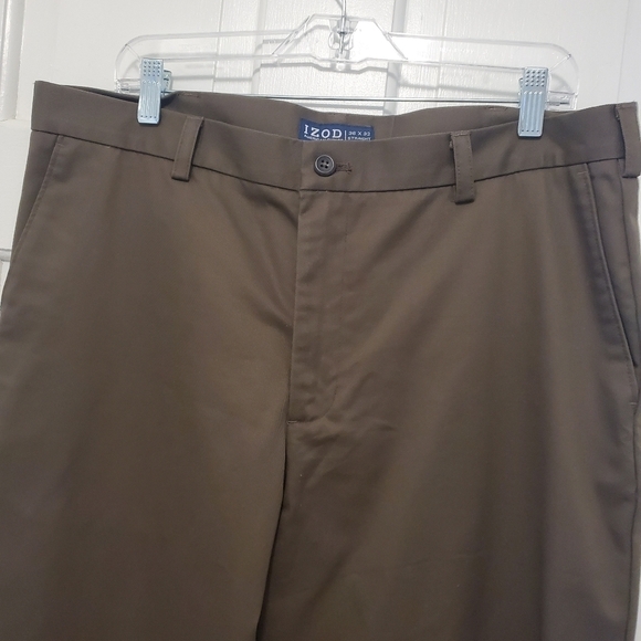 EC IZOD Brown Chinos Flat Front Size 36W x 32L, Business Casual, Preppy - Picture 3 of 9
